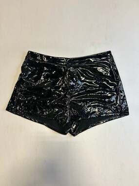 Be Wicked! Black Patent Faux Leather Booty Shorts, High Shine, Women's Large
